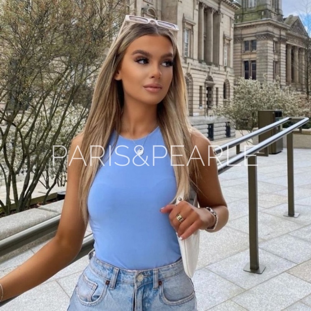 Karrine Blue Slinky Double Layer Bodysuit